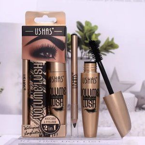 USHAS Black Wooden Eyeliner and Mascara Kit Thick Curl Waterproof 2in1 Long Last